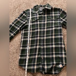 Forest green plaid Carhartt button up with pearl snaps